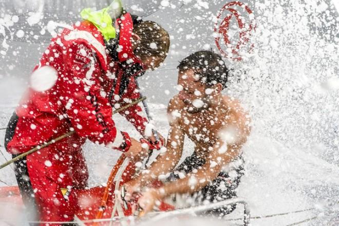 Dongfeng Race Team - Hand to eye coordination really goes out the window up here - Volvo Ocean Race 2014-15 © Sam Greenfield/Dongfeng Race Team/Volvo Ocean Race